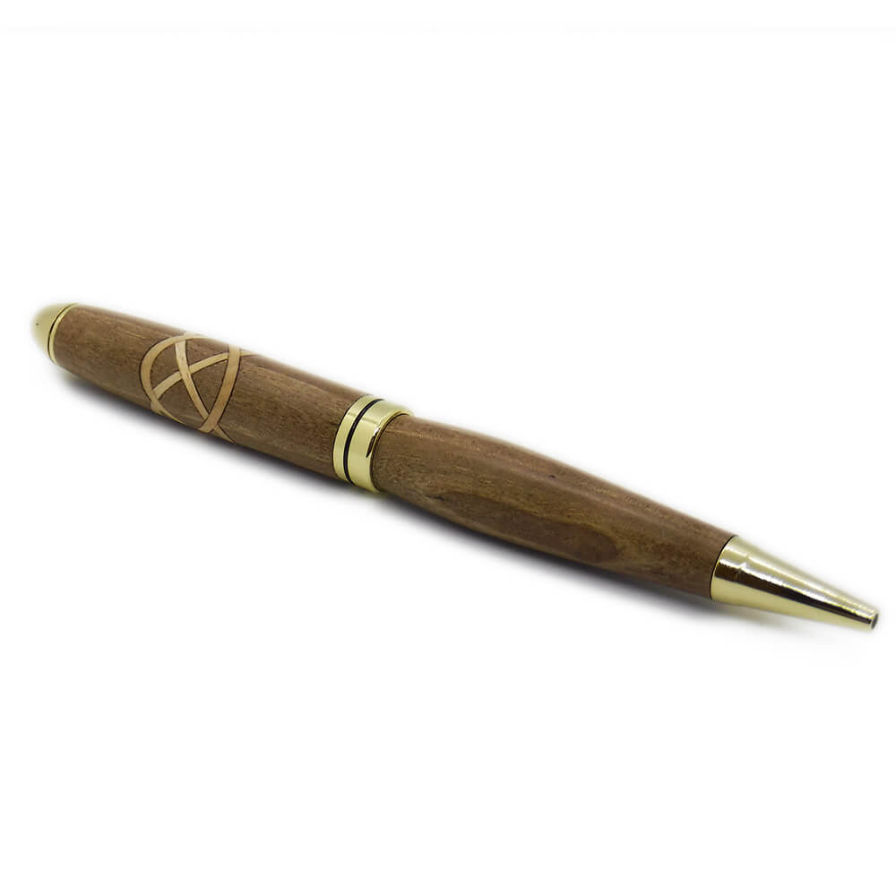 Penna a sfera in legno di noce artigianale intarsi