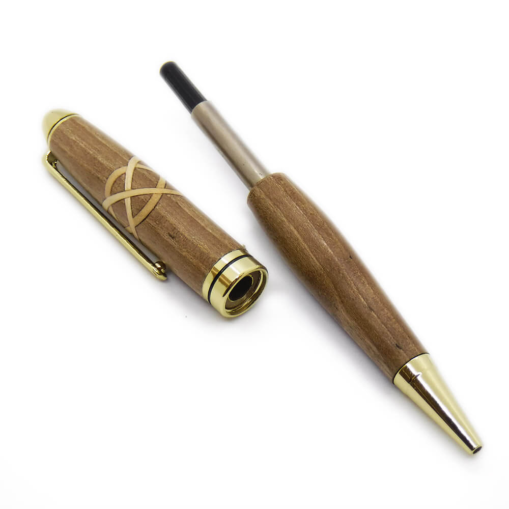 Penna a sfera in legno di noce artigianale intarsi